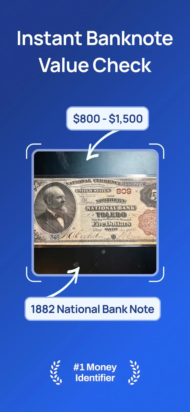 Money AI instant banknote value-check screen