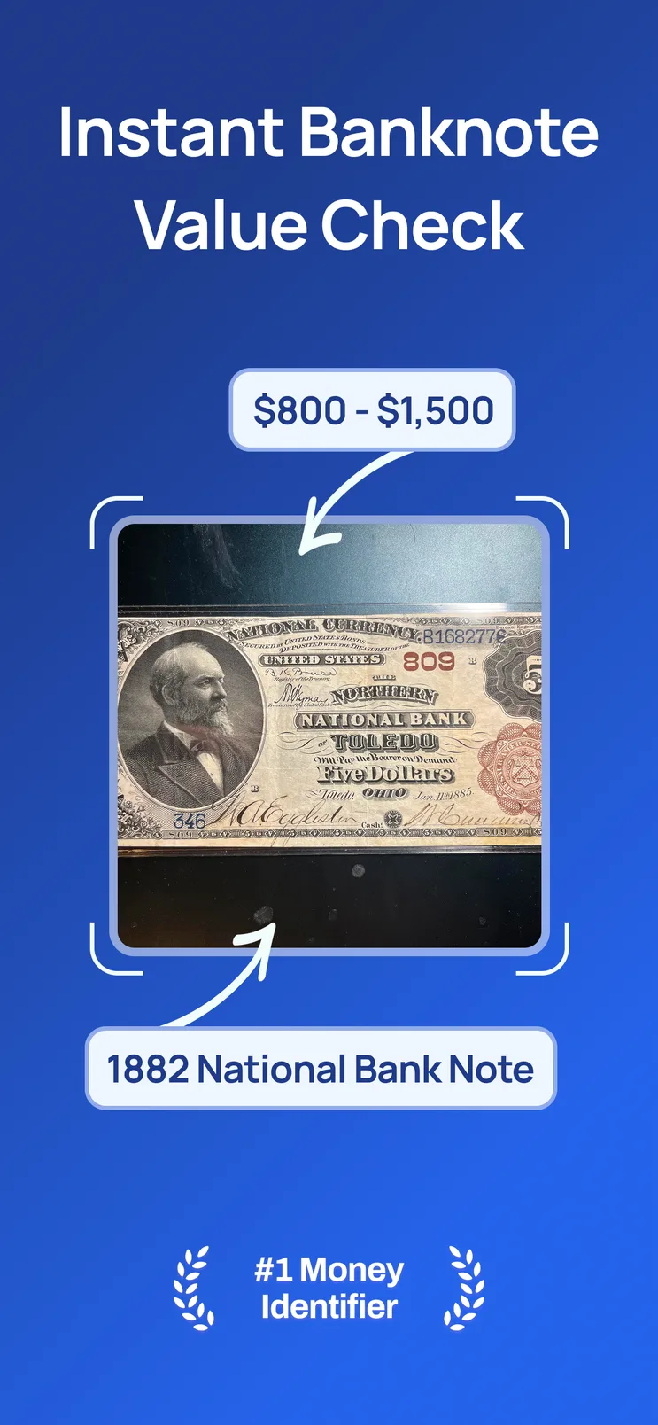 Money AI instant banknote value-check screen
